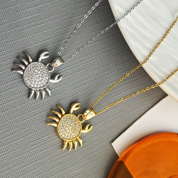Wholesale Crab Zircon Necklace Titanium Steel Electroplating Animal Zodiac Style For Women