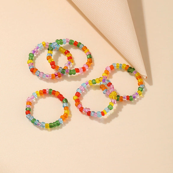 Wholesale Creative Children's Fun Candy Color Rice Bead Ring Pure Handmade Geometric Style
