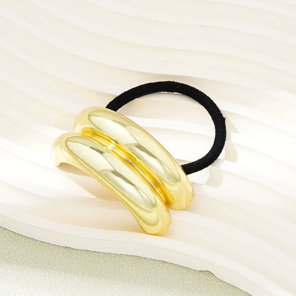 Wholesale Creative Double Layer Metal Geometric Elastic Hair Ring For Women With Electroplating Process