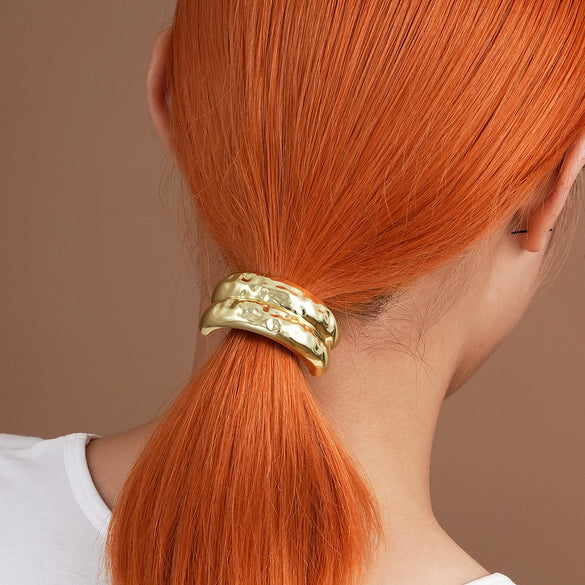 Wholesale Creative Double Layer Metal Geometric Elastic Hair Ring For Women With Electroplating Process
