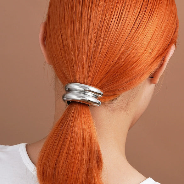 Wholesale Creative Double Layer Metal Geometric Elastic Hair Ring For Women With Electroplating Process