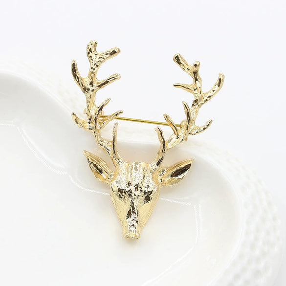 Wholesale Creative Elk Brooch With Golden Antlers For Women Alloy Material Electroplating Design