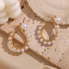 Wholesale Creative Fashion Earrings Stainless Steel 18K Gold Plated Exaggerated Pearl Question Mark Hook For Women Geometric Style Electroplated