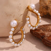 Wholesale Creative Fashion Earrings Stainless Steel 18K Gold Plated Exaggerated Pearl Question Mark Hook For Women Geometric Style Electroplated