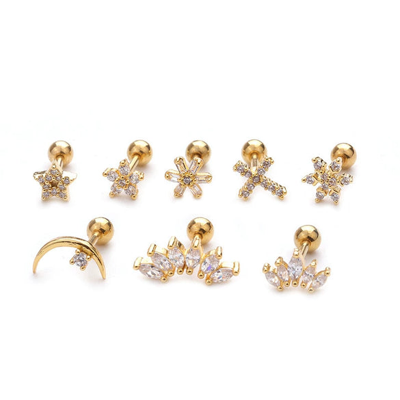 Wholesale Creative Metal Earrings With Inlaid Zircon And Flower Pattern
