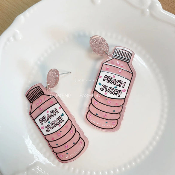 Wholesale Creative Painted Printing Pink Bottle Exaggerated Acrylic Earrings For Women