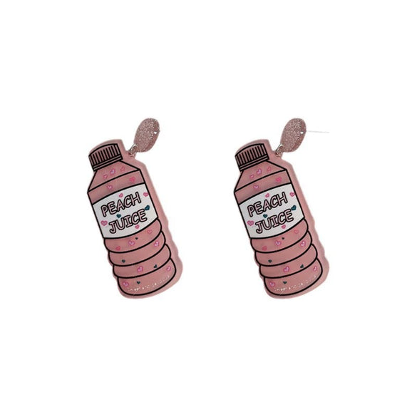 Wholesale Creative Painted Printing Pink Bottle Exaggerated Acrylic Earrings For Women