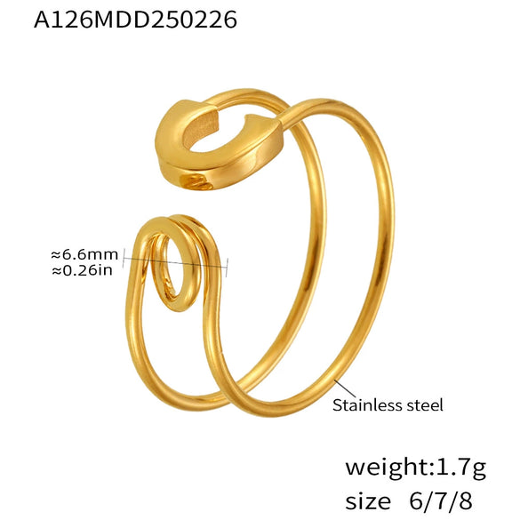 Wholesale Creative Pin Line Opening Ring Stainless Steel 18K Gold Plated Light Luxury Geometric Jewelry