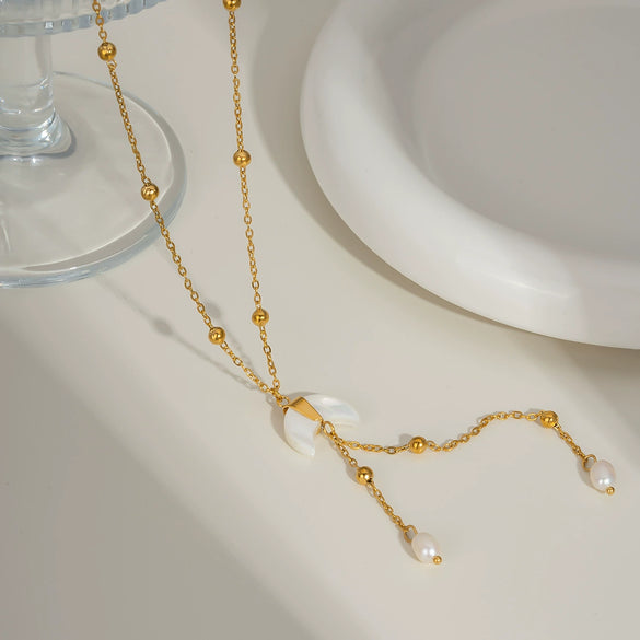 Wholesale Crescent Pendant Necklace For Women Light Luxury Fashion Stainless Steel Jewelry Pvd Furnace Vacuum Real Gold Plated