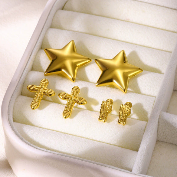 Wholesale Cross Earrings Stainless Steel Gold Plated Geometric Square Striped Jewelry Unisex