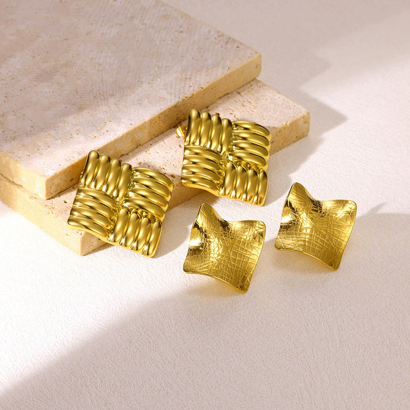 Wholesale Cross Earrings Stainless Steel Gold Plated Geometric Square Striped Jewelry Unisex