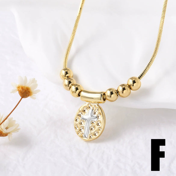 Wholesale Cross Madonna Pendant Necklace For Women Gold Plated Copper Geometric Shape Electroplated