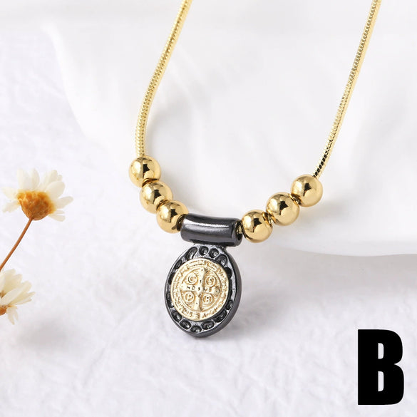 Wholesale Cross Madonna Pendant Necklace For Women Gold Plated Copper Geometric Shape Electroplated