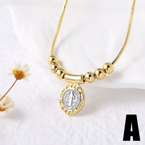 Wholesale Cross Madonna Pendant Necklace For Women Gold Plated Copper Geometric Shape Electroplated