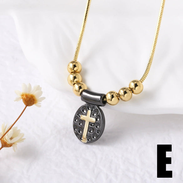 Wholesale Cross Madonna Pendant Necklace For Women Gold Plated Copper Geometric Shape Electroplated
