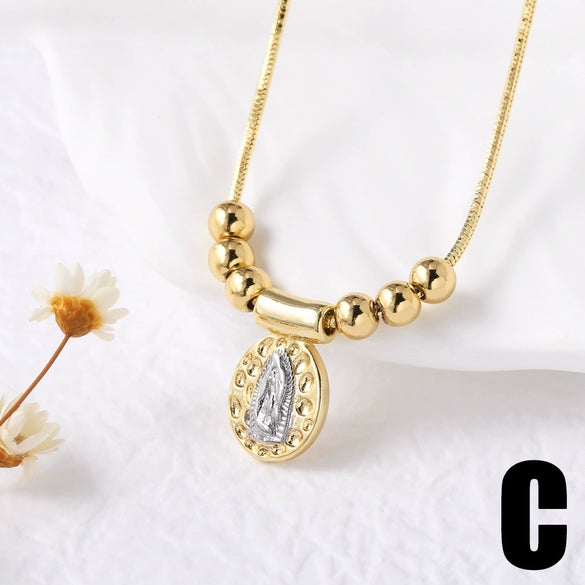 Wholesale Cross Madonna Pendant Necklace For Women Gold Plated Copper Geometric Shape Electroplated