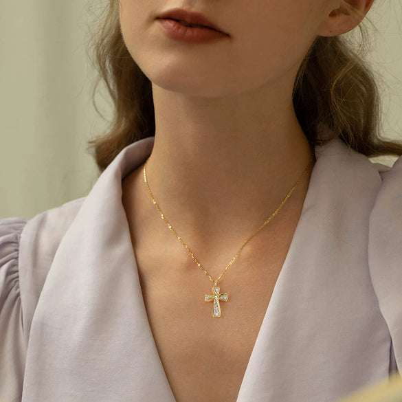 Wholesale Cross Necklace S925 Sterling Silver Inlaid With Diamonds Geometric Style Electroplated For Men And Women