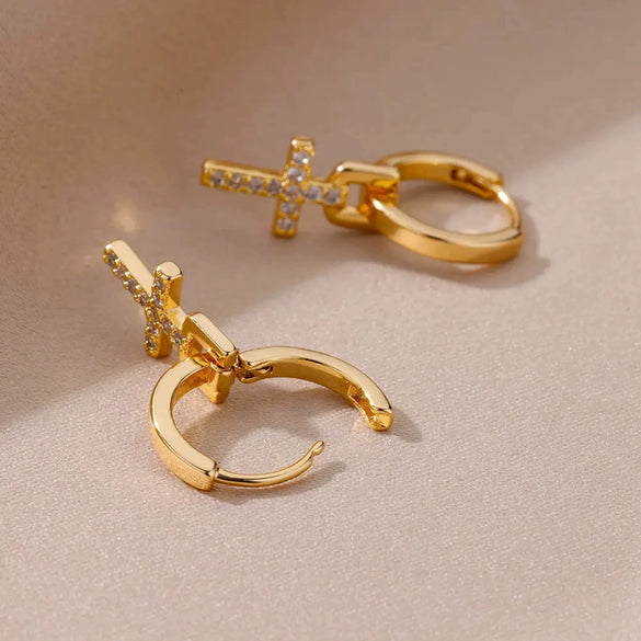 Wholesale Cross Pendant Earrings Geometric Shape Stainless Steel 18K Gold Plated Electroplating For Women