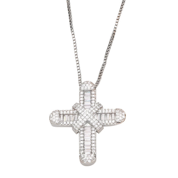 Wholesale Cross Pendant Necklace Copper With Geometric Zirconia Mixed Gemstone Inlay Style For Men And Women