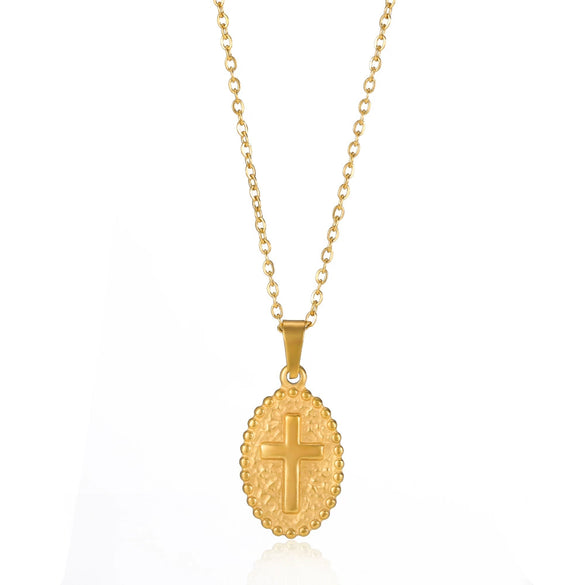 Wholesale Cross Portrait Round Geometric Stainless Steel Ochain Pendant Necklace Electroplated For Men And Women