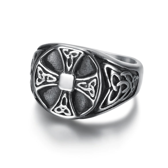 Wholesale Cross Ring In Viking Retro Style For Unisex Stainless Steel With Animal Zodiac Pattern And Electroplating