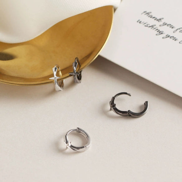 Wholesale Cross Silver Ear Buckle Earrings S925 Sterling Silver Electroplated Unisex Minimalist Hipster Style