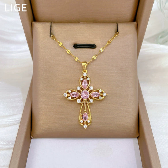 Wholesale Cross Titanium Steel And Copper Necklace With Geometric Design For Women