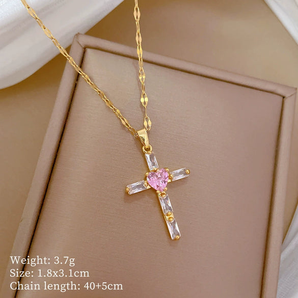 Wholesale Cross Titanium Steel And Copper Necklace With Geometric Pattern For Women
