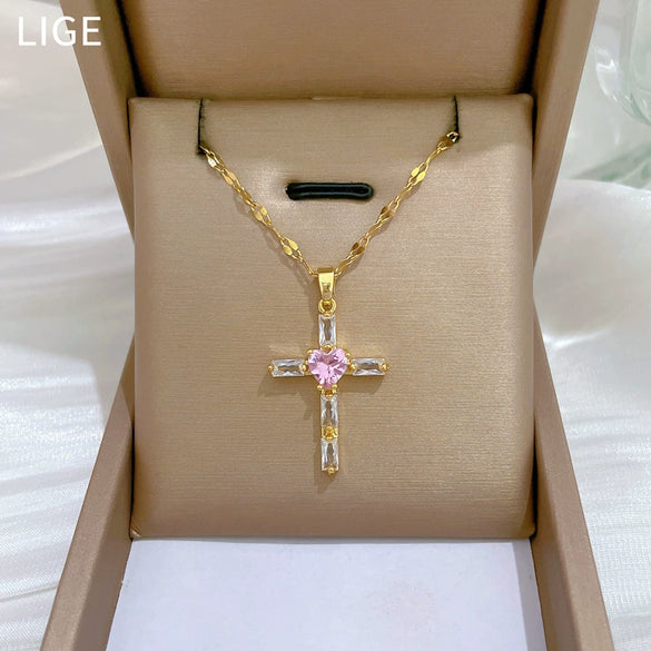 Wholesale Cross Titanium Steel And Copper Necklace With Geometric Pattern For Women