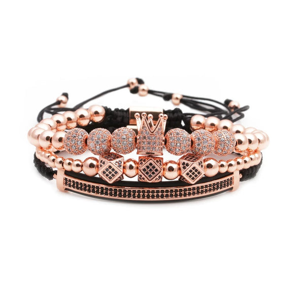 Wholesale Crown Pattern Copper Microinlaid Zircon Bracelet Set Unisex