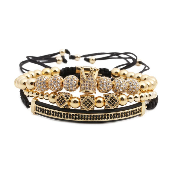 Wholesale Crown Pattern Copper Microinlaid Zircon Bracelet Set Unisex