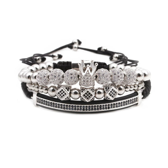 Wholesale Crown Pattern Copper Microinlaid Zircon Bracelet Set Unisex