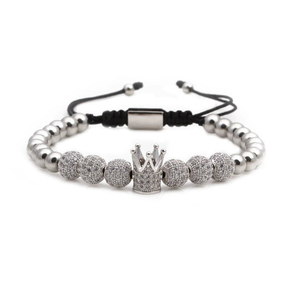 Wholesale Crown Pattern Copper Microinlaid Zircon Bracelet Set Unisex