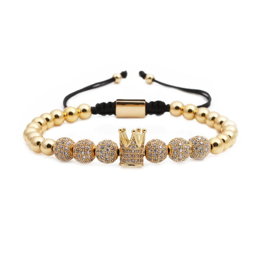 Wholesale Crown Pattern Copper Microinlaid Zircon Bracelet Set Unisex