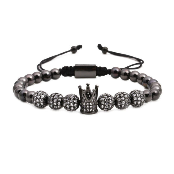 Wholesale Crown Pattern Copper Microinlaid Zircon Bracelet Set Unisex