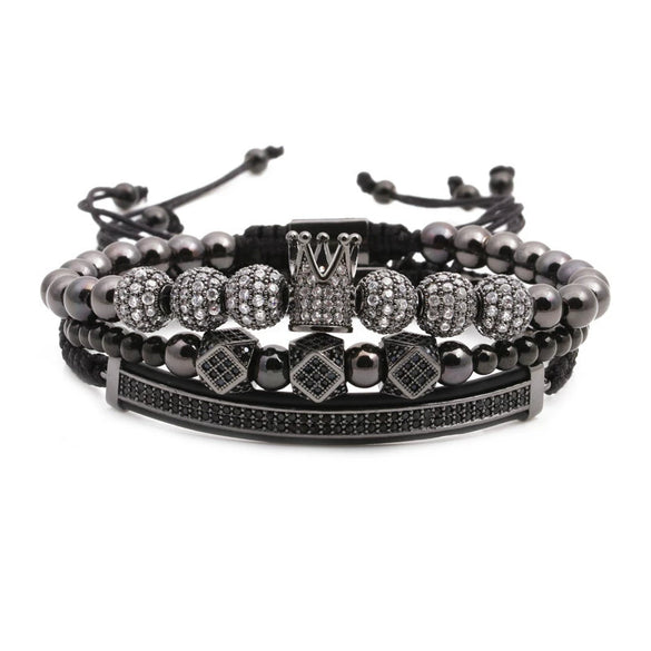 Wholesale Crown Pattern Copper Microinlaid Zircon Bracelet Set Unisex