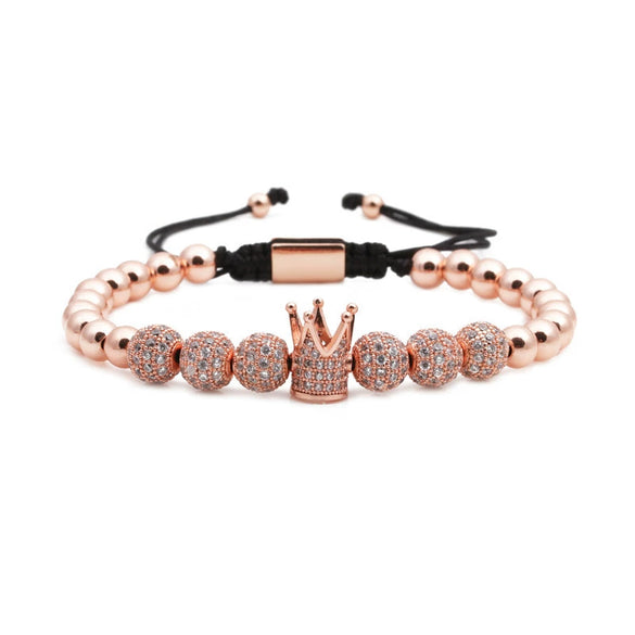 Wholesale Crown Pattern Copper Microinlaid Zircon Bracelet Set Unisex