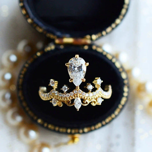 Wholesale Crown Ring Copper Zirconia Water Drop Pear Shaped Engagement Ring For Women
