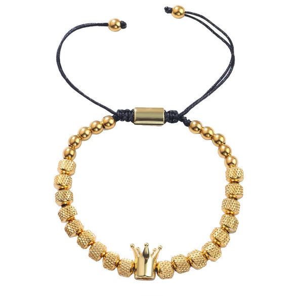 Wholesale Crown Style Titanium Steel Beaded Pineapple Bead Hand Woven Adjustable Electroplated Men's Bracelet