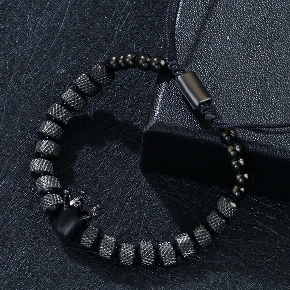 Wholesale Crown Style Titanium Steel Beaded Pineapple Bead Hand Woven Adjustable Electroplated Men's Bracelet