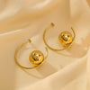 Wholesale Cshaped Hollow Stainless Steel Earrings With Round Ball Design And Geometric Shape 18K Vacuum Plated In Furnace For Women