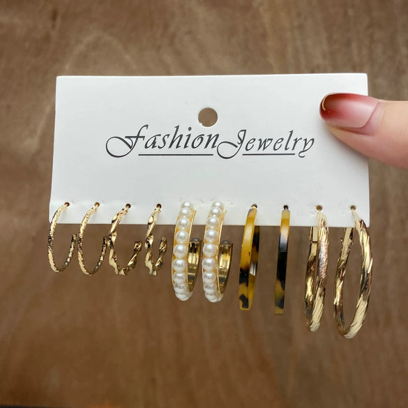 Wholesale Cshaped Imitation Pearl Earrings Set Alloy Animal Zodiac Pattern Set With Diamonds Retro Women's