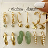Wholesale Cshaped Imitation Pearl Earrings Set Alloy Animal Zodiac Pattern Set With Diamonds Retro Women's