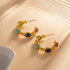 Wholesale Cshaped Stainless Steel Earrings With Inlaid Natural Stone 18K Goldplated Electroplated For Women Geometric Style