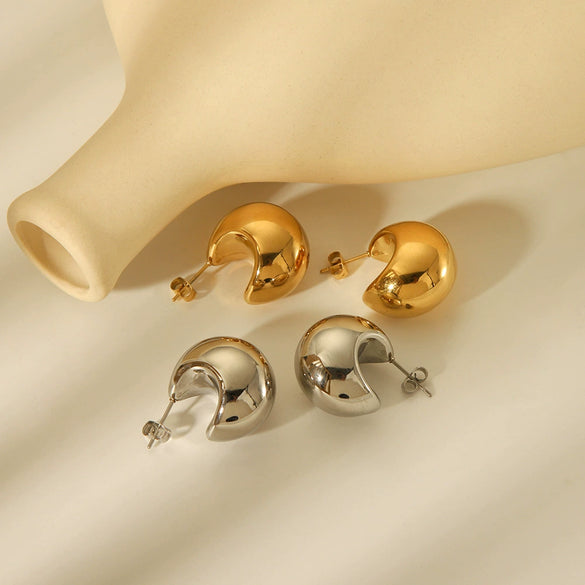 Wholesale Cshaped Titanium Steel Hollow Electroplated Geometric Earrings For Women