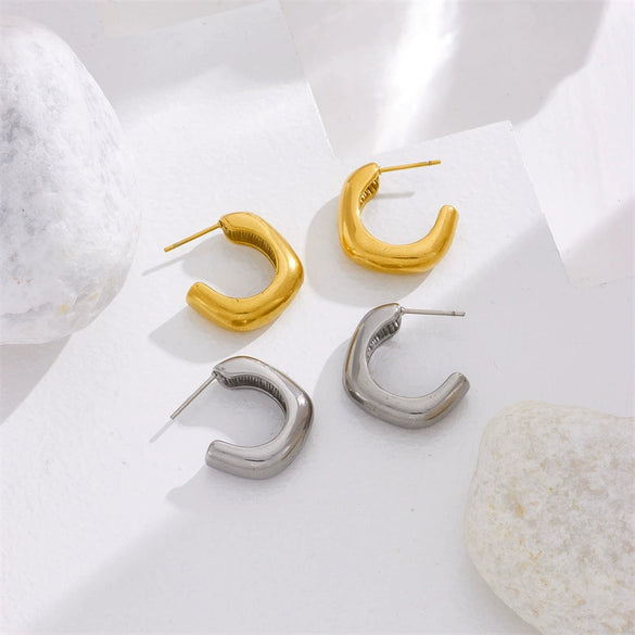Wholesale Ctype Geometric Titanium Steel Stud Earrings With Retro Neutral Cold Style And Electroplating Finish