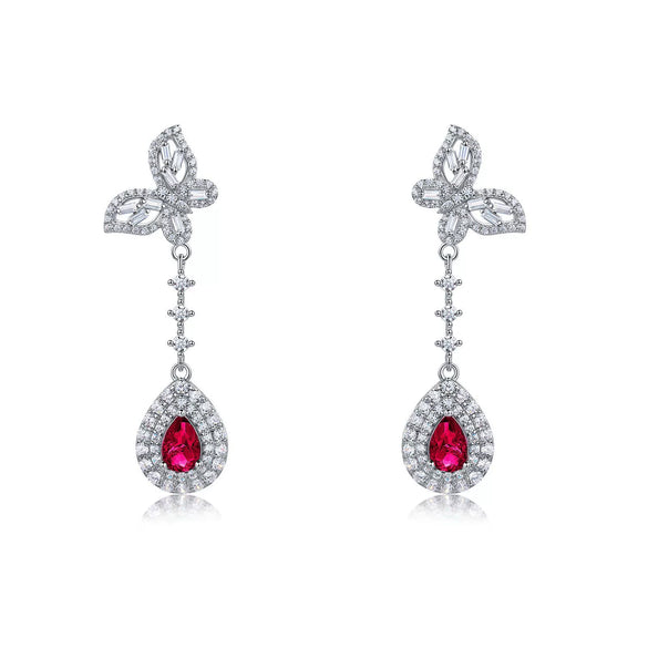Wholesale Cultured Colored Gemstone Long Earrings S925 Silver Inlaid Cultured Ruby And Sapphire Geometric Elegant Set With Diamonds Women's