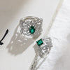 Wholesale Cultured Emerald And Diamond Set Crownshaped S925 Silver Ring For Women