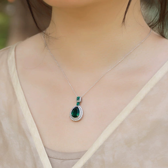 Wholesale Cultured Emerald Necklace 925 Silver O Word Chain Geometric Retro Style Set With Diamonds For Women