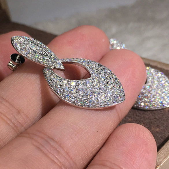 Wholesale Cut Out Drop Earrings Copper Zircon Luxury Sparkling